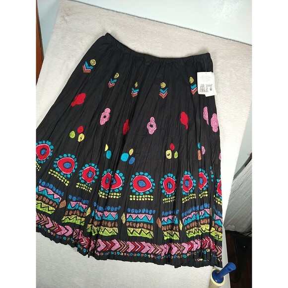 Boho Broomstick Hippie Maxi Skirt 2X Elastic Waist Aztec Southwest Vintage NOS - Picture 3 of 11